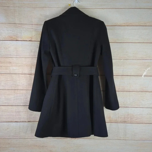 Laundry By Sheli Segal Size 2 Woolen Blend Jacket Black Double Breasted Belted - Picture 11 of 14